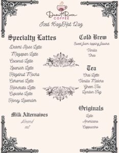 Desert Rose Coffee menu